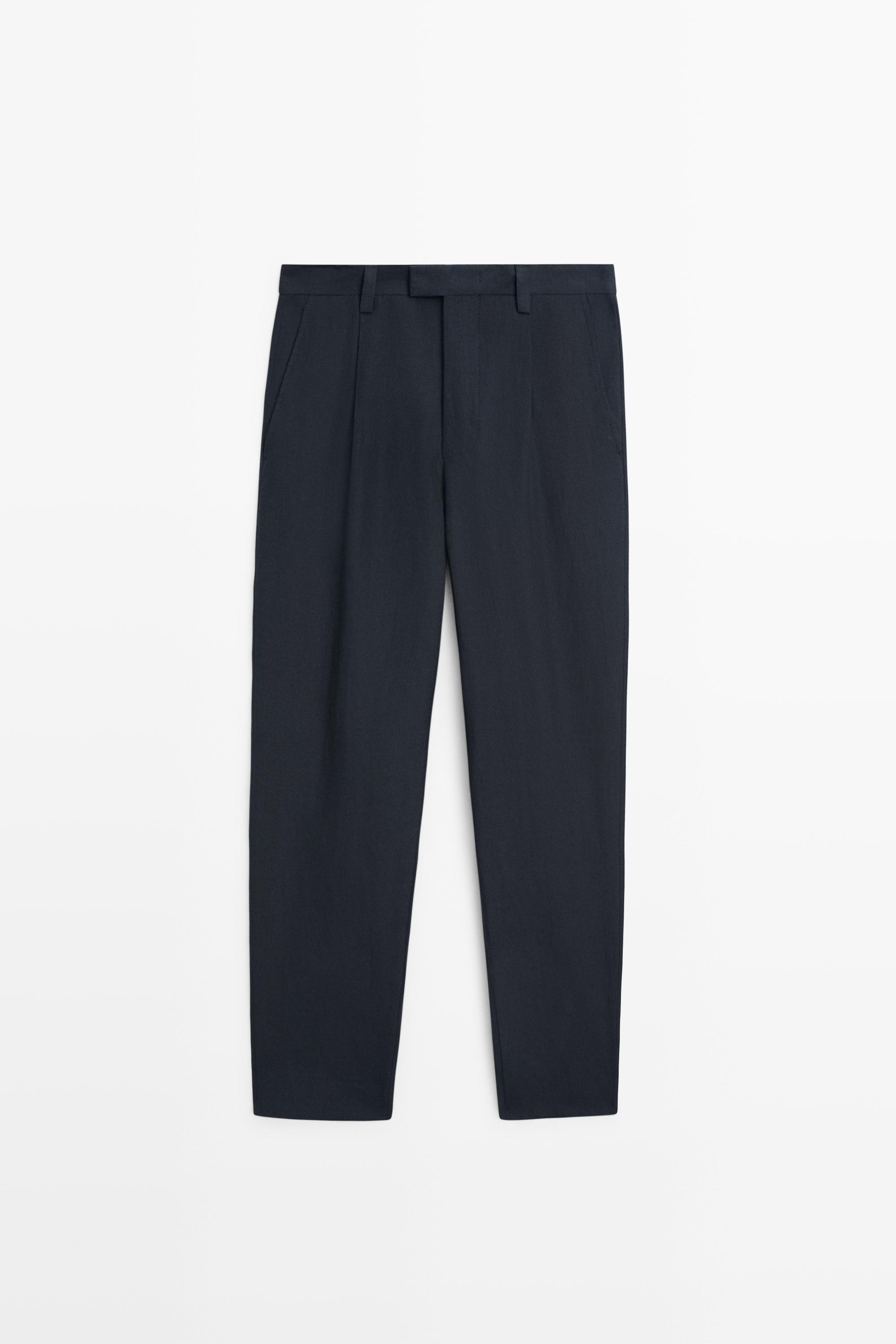 Darted 100% linen trousers